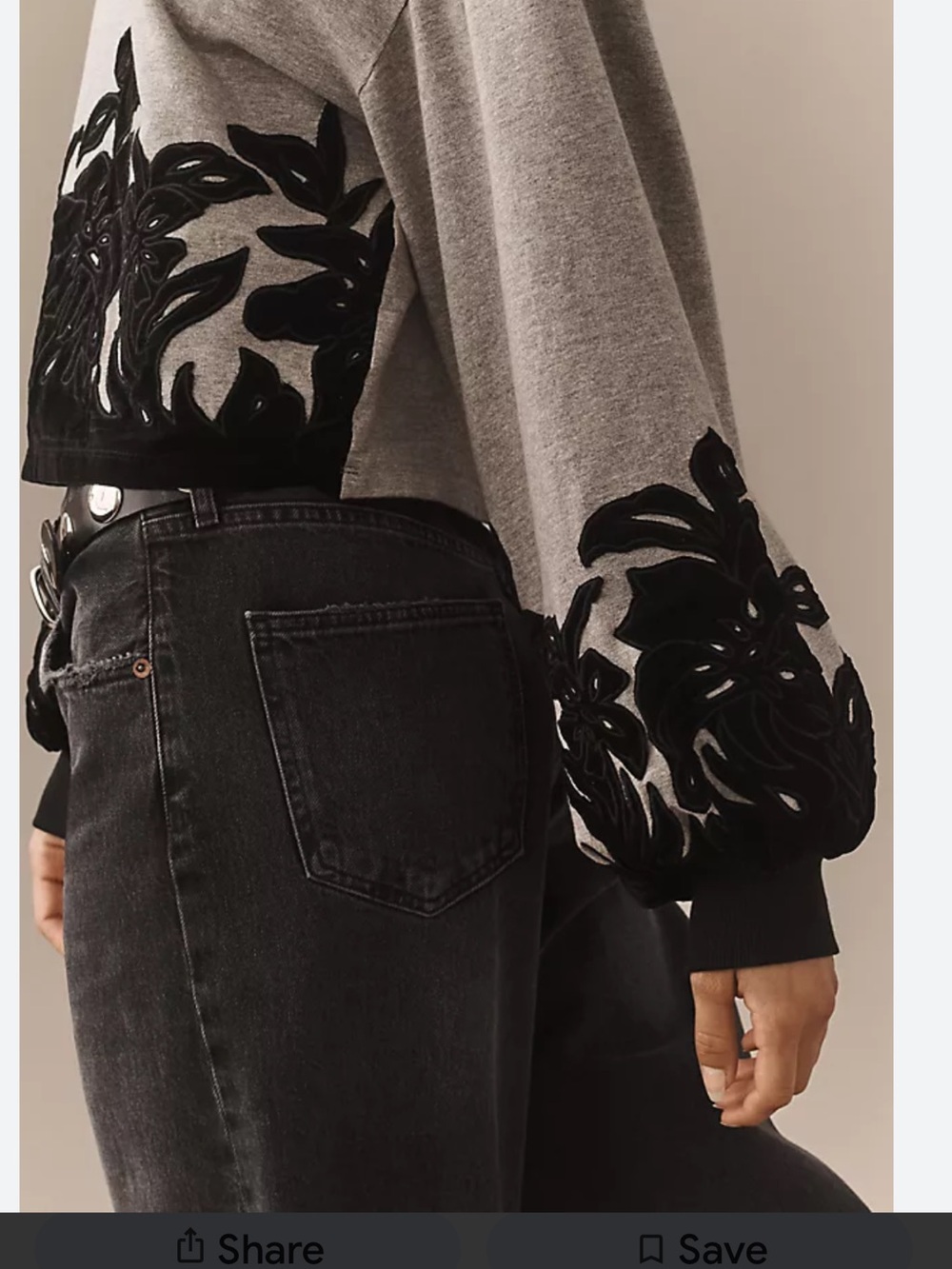 Anthropologie Gray Sweatshirt with Black Velvet Floral Appliqué - Picture 13 of 15